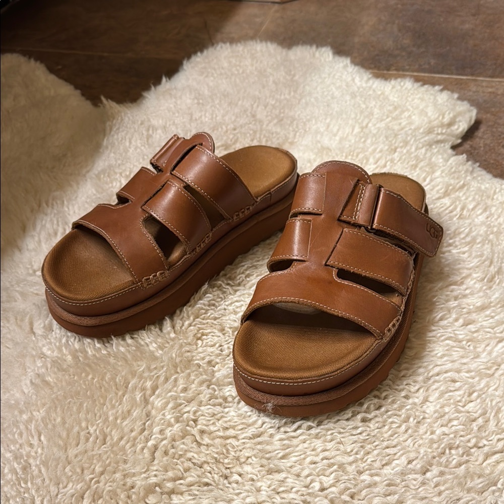 Brown Leather Slide Sandals from UGG